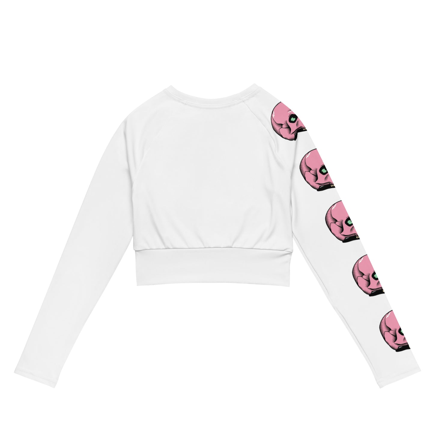 SPOOKY SKULL Recycled long-sleeve crop top (White)