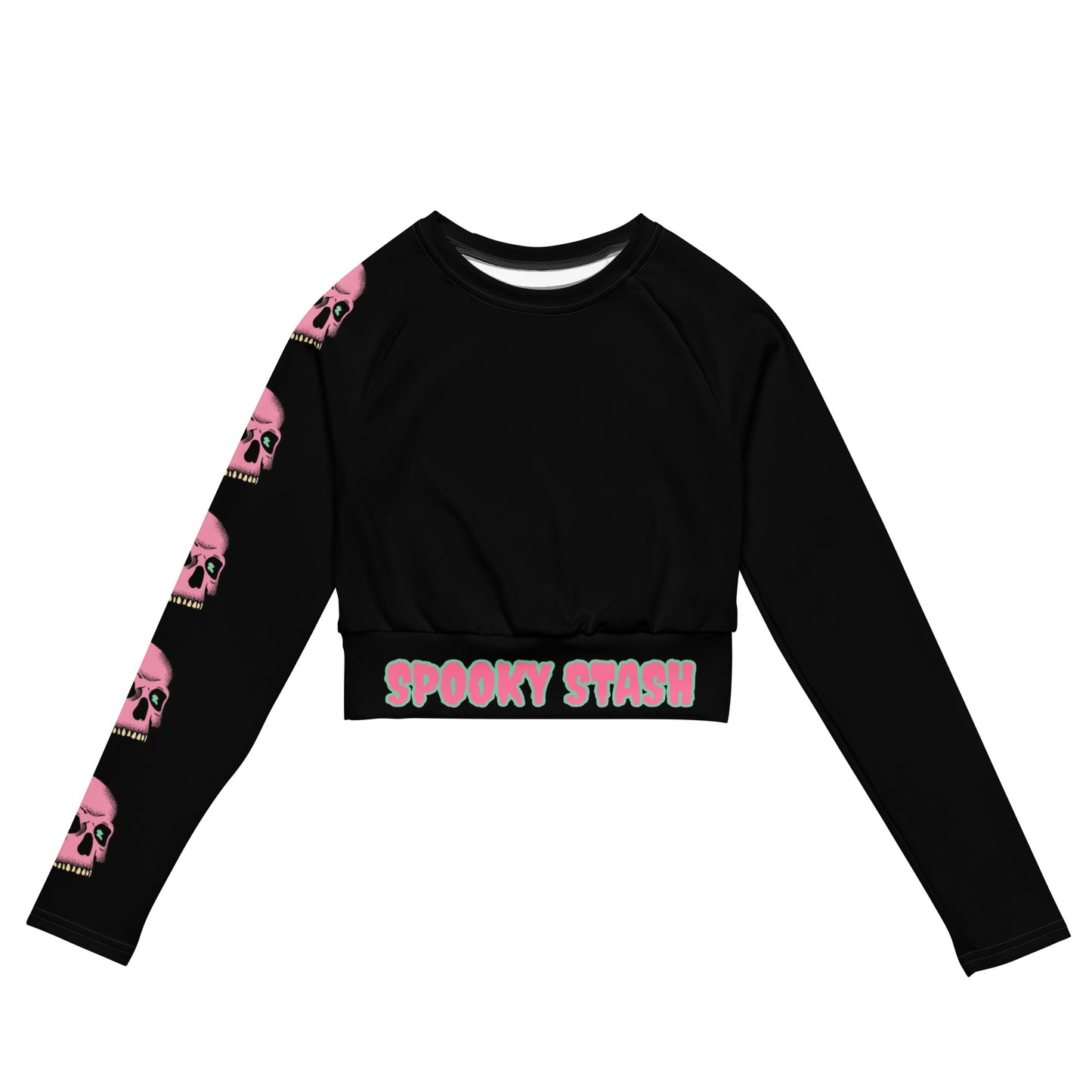 SPOOKY SKULL Recycled long-sleeve crop top (Black)
