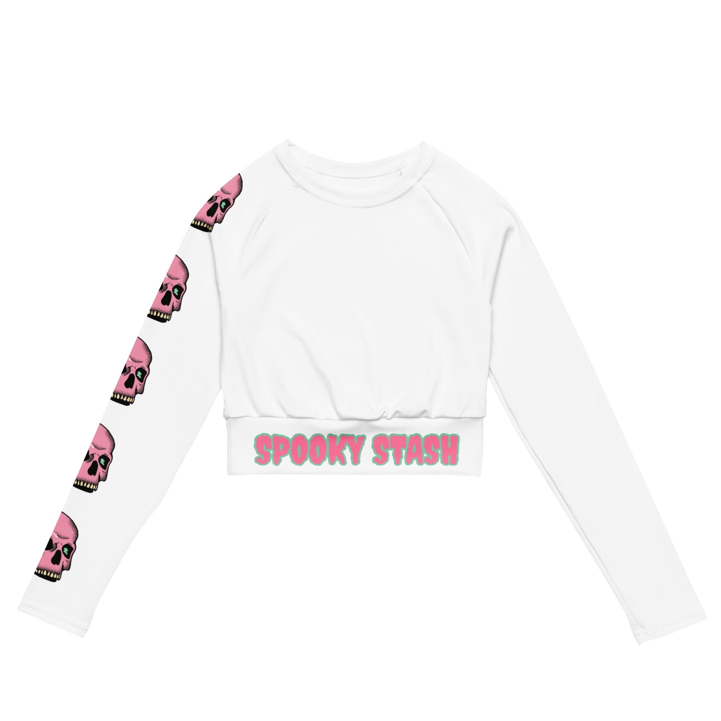 SPOOKY SKULL Recycled long-sleeve crop top (White)