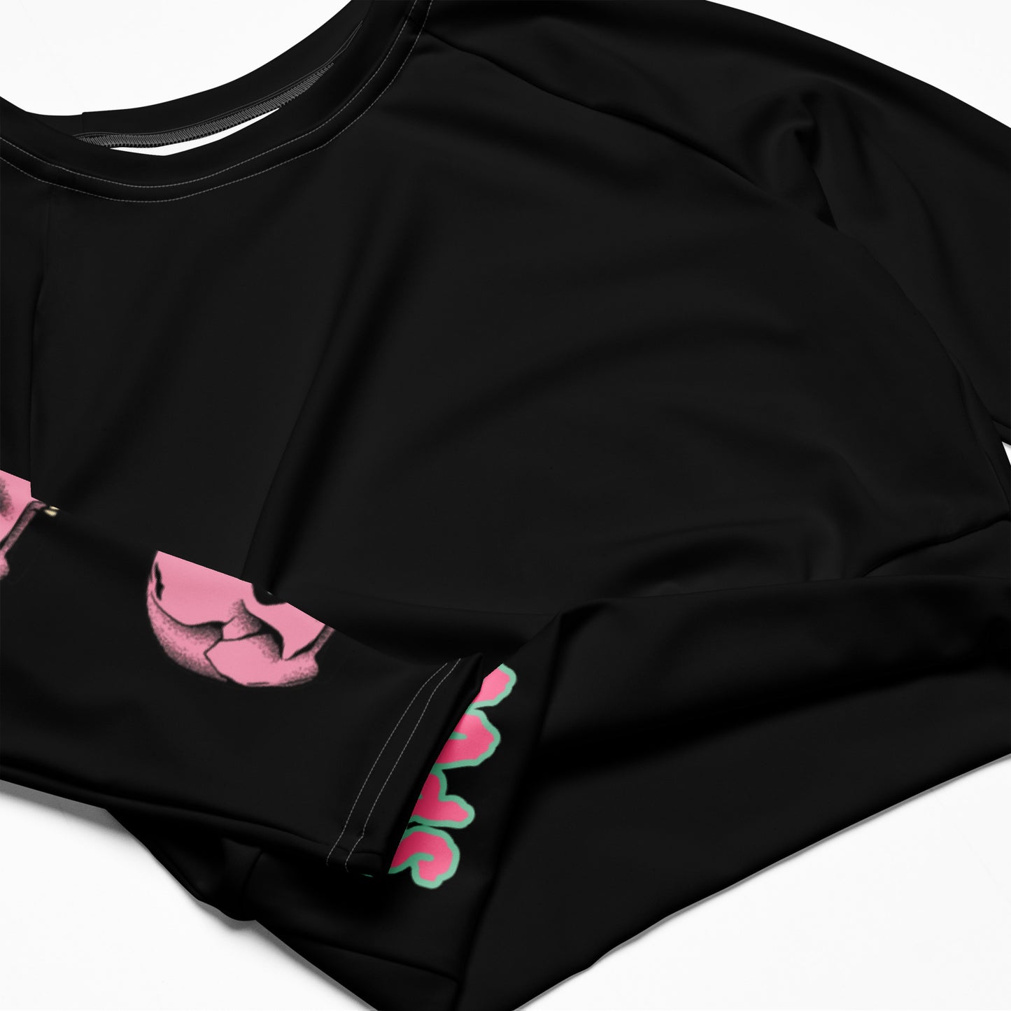 SPOOKY SKULL Recycled long-sleeve crop top (Black)