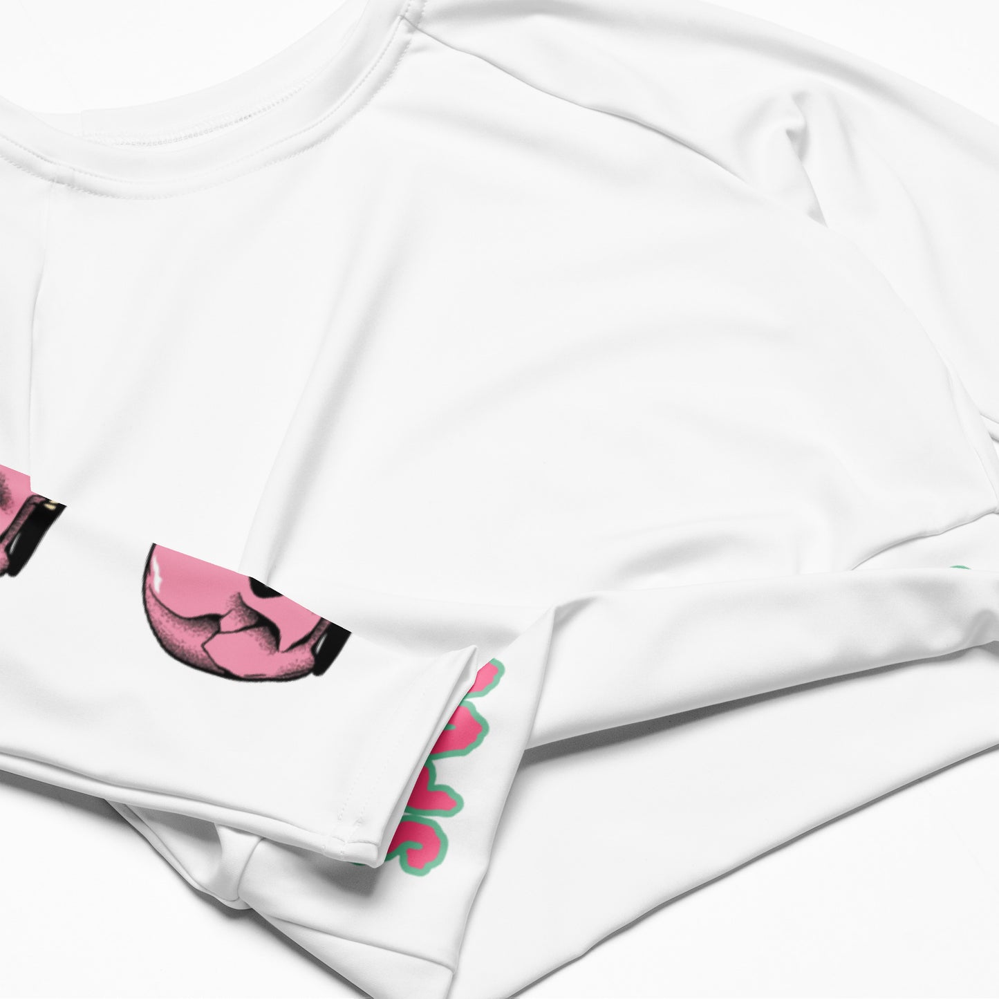 SPOOKY SKULL Recycled long-sleeve crop top (White)