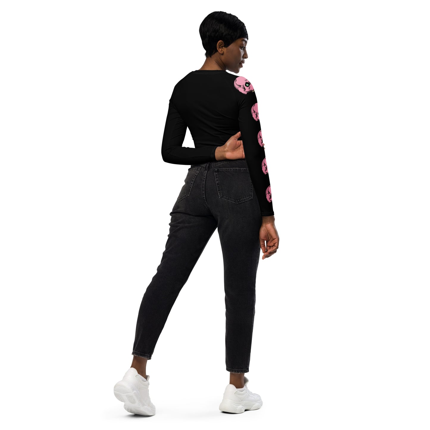 SPOOKY SKULL Recycled long-sleeve crop top (Black)