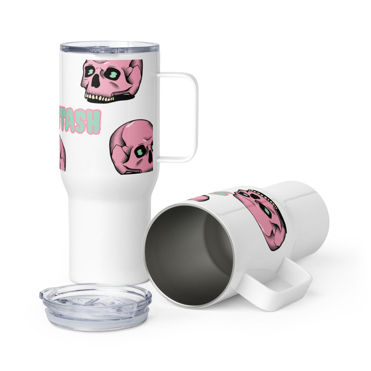 Pink Skull Spooky Travel mug with a handle